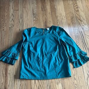 J. Crew Factory Forrest Green Ruffle Sleeve Women's Top